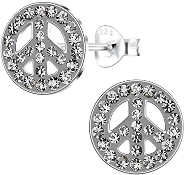 Laimons Kinder Mädchen-Ohrstecker Peace mit Glitzer 10mm aus Sterling Silber 925 (Grau)