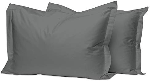 Pizuna 400 Fadenzahl Baumwolle Oxford Kissenbezug 50 X 75 Dunkel Grau, 2-teilig 100% langstapelige Baumwolle weiche Mako-Satin weben luxuriös Kissenbezug mit 5cm Rahmen und 20cm Klappe