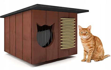 Katzenhaus Katzenhütte Outdoor Katzenhöhle Katze Hund Winterhaus Isoliertes Verdeck Kratzbaum 32x56cm (Teak)