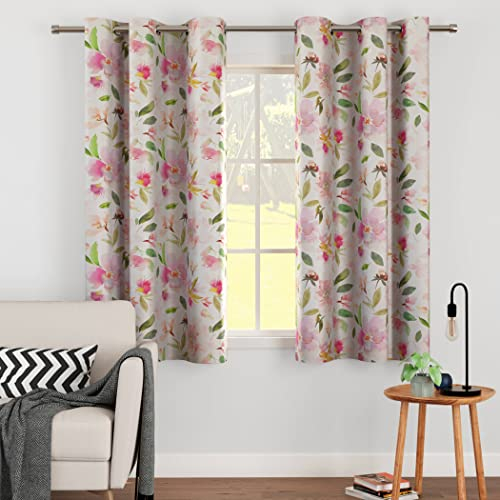 Encasa XO Window Vorhänge (4.5 ft, 2 Paneele, 44x54 in) I Semi -Blackout 85% Raumverdunkelung i Blumen- und geometrische Drucke I 6 Ösen Ich Klinge und hitzereduzierend - F1 Spring