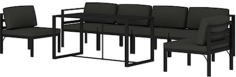 vidaXL Gartenmöbel Set 7-TLG. mit Kissen Mittelsofa Ecksofa Tisch Sitzgruppe Sofa Lounge Garten Garnitur Gartenset Gartensofa Aluminium Anthrazit