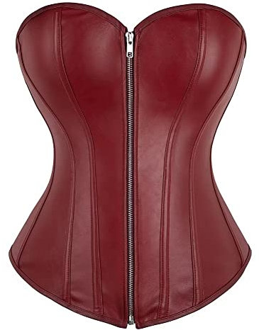 Jutrisujo Korsett Corsage Top Corset Bustier Lack Leder Reißverschluss Damen Burlesque Halloween Pirat Weinrot XL