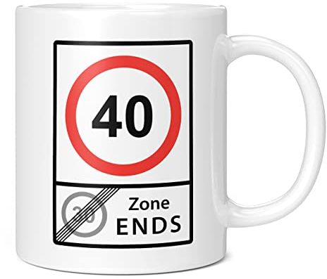 Mug Monster - Funny 40th Birthday Mug, 40 Speed Limit, 30 Zone Ends, Joke Present - Ceramic Coffee Mug/Cup, Gift for Men or Women, Extra Large and Giant Mug Available, 11oz White Mug