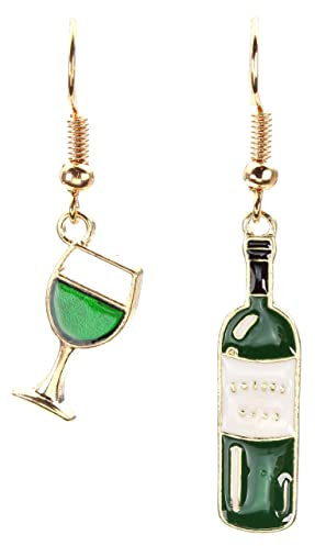Bluebubble CHEERS Wine Bottle and Glass Dangle Earrings on Gift Card (Green Chardonnay)