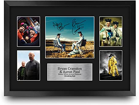 HWC Trading FR A3 Bryan Cranston & Aaron Paul Breaking Bad Walter White & Jesse Pinkman Geschenke Gedrucktes Signiertes Autogramm Foto für Fans von Fernsehshows - A3 Gerahmt