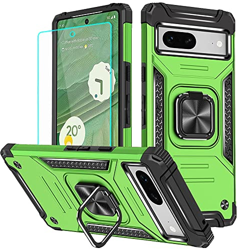 Google 7A hülle, Google Pixel 7A hülle mit HD-Displayschutz, 360° drehbarer Ständer Bumper [stoßfest] Schutzhülle für Google 7A (Grün)