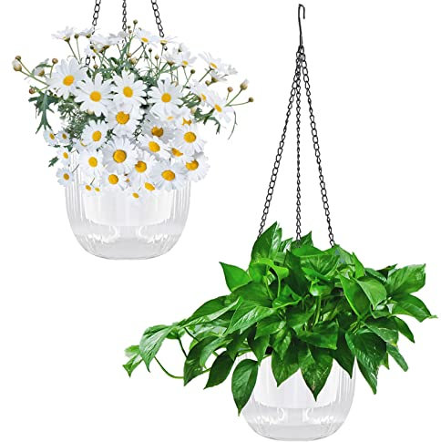 YuanDiann Hängend Blumentopf 2er Set, Selbstbewässernder Baumwollseil Hängepflanztopf Blumenampeln zum Aufhängen für Pflanzen Innen, Auße Transparent ø16.5cm x 15cm