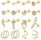 Morfetto 18PCS Cartilage Earring Stud for Women Surgical Steel Flat Back Earrings Cartilage Hoop Piercing Opal Flower Sanke Conch Tragus Helix Piercing Jewelry Gold