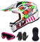 ILM Motorradhelm Kinder Motocross Kinderfahrradreithelm mit Brillen Maske Handschuhe Junge Und Mädchen ECE Model Z705,Bubblegum,L