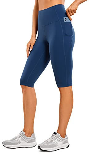 CRZ YOGA Butterluxe Damen Capri 3/4 Leggings High Waist Blickdicht Sport Yogahose Laufhose Sporthose mit Taschen - 33cm FRANZÖSISCHE Marine 38