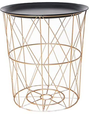 CHEMYO Nachttisch aus Eisen, minimalistischer Kleiner Tisch aus Metall, Schlafzimmer, Persönlichkeit, Kleiner Couchtisch (Farbe: Roségold + Schwarz, Größe: M)