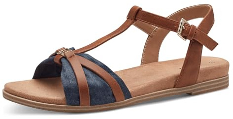 s.Oliver Damen Sandalen flach mit verstellbarem Riemchen Sommer, Blau (Denim), 41 EU