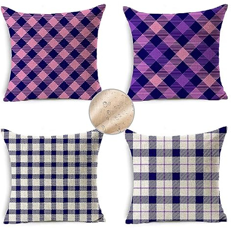 Cojines Sofa Exterior Funda Cojin 80x80 cm Fundas Cojines, Funda de Almohada Cojin Sofa Juego de 4 Fundas de Cojines Lino Cojines Decorativos para Jardín Patio Hogar Cama(Pensamiento A Cuadros)R386
