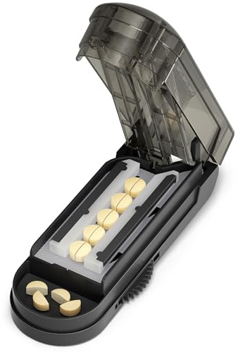 ONE PIX Pill Cutter Splitter for Small and Tiny Pills, Professional Adjustable Pill Cutter with Hidden Stainless Steel Blade, Safely Cuts Multiple Pills at Once, Grey