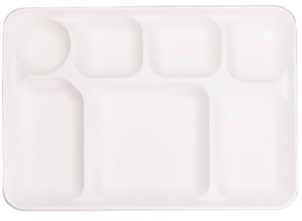 ECOFLAVOUR ADD THE GOODNESS Disposable 7 Compartment Heavy-Duty Plates Eco-Friendly Compostable Sugarcane Paper Plates - Pack of 25