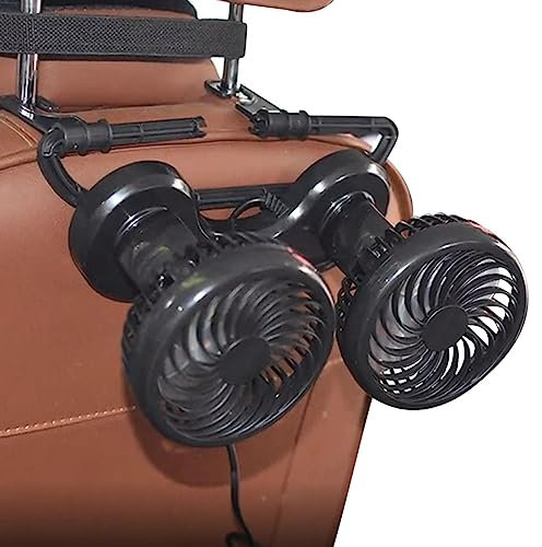 DUDOK Dual Head Fan Car,Mute Portable Car Air Conditioner - Car Seat Cooler, Backseat Fan, 360° Rotatable, 2 Speeds For Boat, Desktop, SUV, RV, Vehicle