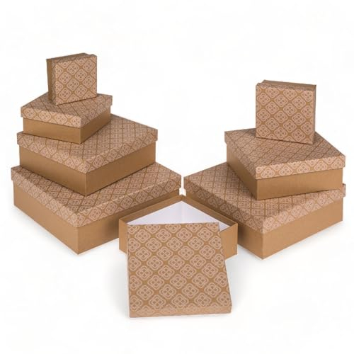 8-teiliges Set Geschenkschachteln Geschenkboxen Geschenkkarton, 8 Stück Geschenkkartonage Boxenset Weihnachten Geburtstag Hochzeit, ca. 22,5 x 22,5 x 8 cm (Naturfarben mit Blumenmotiv)
