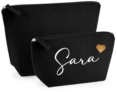 Kosmetiktasche personalisiert - Schminktasche Filz - Kosmetikbeutel mit Namen - Tasche mit Name und Herz - Filztasche - Geschenkidee (Schwarz, S)