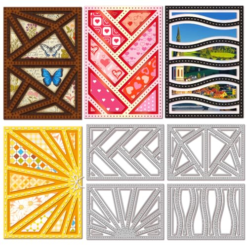 GLOBLELAND Rechteckige Geometrische WellenlinienHintergrundStanzformen Für Kartenherstellung, MetallStanzformen, Stanzformen, Vorlage, DIY, Scrapbooking, Prägung, Papier, Album, Basteln