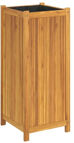vidaXL Jardinière avec Doublure, Lit Surélevé, Bac à Fleurs, Pot de Plantes, Boîte à Fleurs Jardin Patio Terrasse, 42x42x100 cm Bois Massif d'Acacia