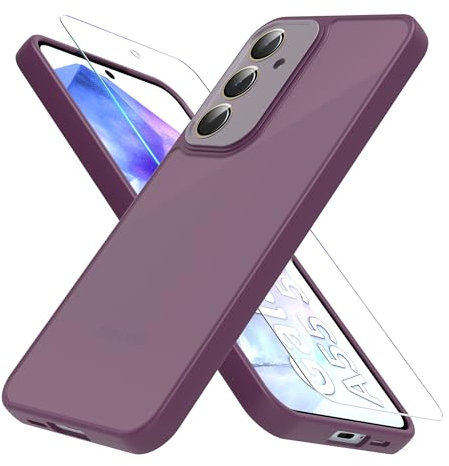 MIKULLE Mat Coque pour Samsung Galaxy A55 5G avec 1 Verre trempé Protection, Antichoc Housse Case de PC Translucide Arrière avec Silicone TPU Bumper et Caméra Protecteur Etui - Rouge