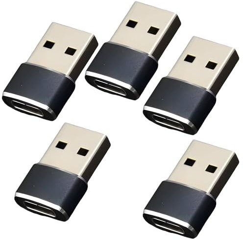 TV xStream USB to USB C Adapter Type-C Female to USB Male Converter for Fast Charging and Data Transfer - Compact Design, 480Mbps Data Speed, Black 5 Pack