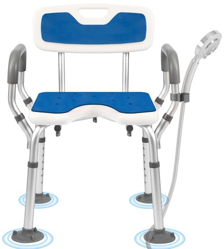 Shower Chair with Arms and Back Heavy Duty 330lbs, Includes Suction Cup and Anti-Slip Foot Pads, Shower Chair for Inside Shower, Shower Seat with Cutout Seat & Cold-Proof Pads, Tools-Free Assembly 1