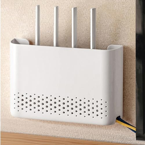 PUIOTEAI Caja Router Pared, Router Rack, Caja de Almacenamiento para Enrutador WiFi para Disimula el Router y Los Cables, para Sala de Estar de TV de Decoración del Hogar Blanco(Size:30x6x22cm)