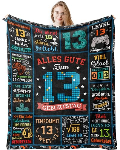Jinmaple Geschenke für 13 Jährige Jungs, 13 Jährige Jungs, Teenager, 13. Geburtstag Junge, 13 Geburtstag Jungen, Geschenk Junge 13 Jahre Decke 150x130CM