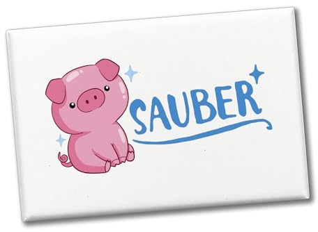 Schwein Souvenir Magnet eckig mit Spruch Sauber Perfekt für Spülmaschine Badezimmer Waschküche Küche; Ideal zum Putzen Fegearbeiten Schmutz entfernen