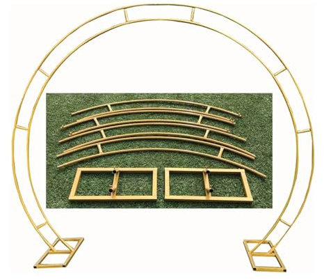 Hoiweqr Runde Kulisse Ständer Kreis Ballon Bogen Rahmen Dekoration, Metall Hochzeit Bogen Hintergrund Stand, Hochzeit Arbor Hintergrund Stand, Für Geburtstagsfeier, Einweihungsfeier(Gold,2.2x2.6m)