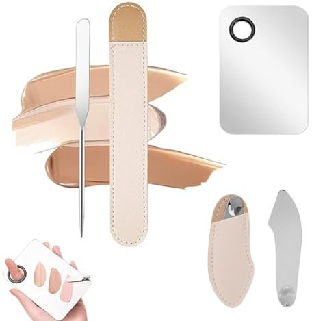 5 Pcs Spatola per Trucco in Acciaio Inossidabile Strumenti per il Trucco Facciale Professionale Spatola per Fondotinta Strumento per Spatola per Trucco Tavolozza,con custodie in pelle