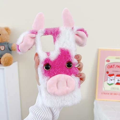 Sawiqpd Coque pour Nokia HMD Pulse/HMD Pulse Pro/HMD Pulse Plus, coque de téléphone en fausse fourrure chaude antichoc en TPU pour femmes, hommes, enfants, rose