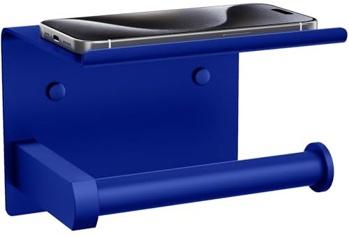 Tindbea Porte Papier Toilette Mural avec Étagère Tablette, Distributeur Mural de Rouleaux de Papier Hygiénique, Accessoires en Acier Inoxydable pour Étagère de Salle de Bains (Bleu Klein)