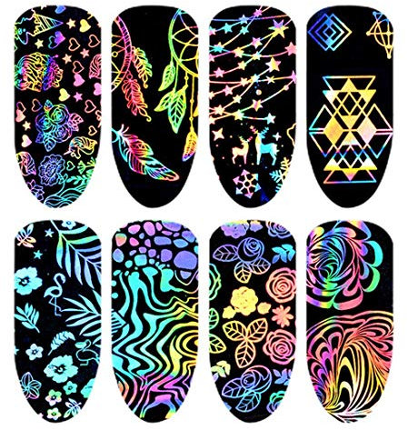 8 Sheets Starry Sky Stars Nail Art Stickers Tips Wraps Foil Transfer Adhesive Glitters Acrylic DIY Decoration Durable Design