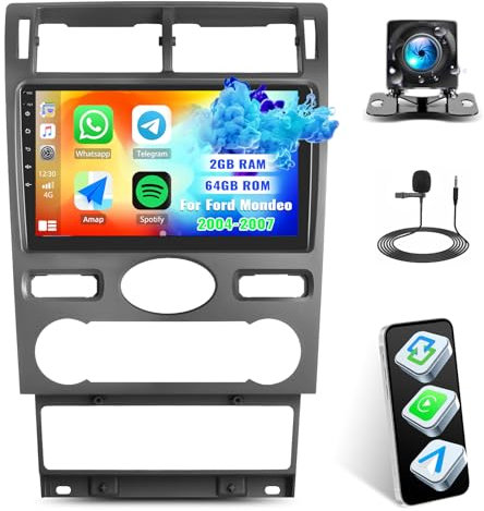 2G+64G CAMECHO Android 13 Radio de Coche para Ford Mondeo 2004-2007 con Carplay Android Auto, 9 Pulgadas con Pantalla Autoradio Bluetooth con GPS WiFi RDS FM EQ SWC +Cámara Trasera