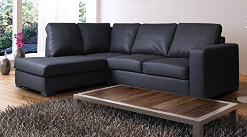 Modernes L-förmiges Ecksofa aus schwarzem Kunstleder, linksseitig
