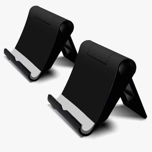 UNILECON Universeller Verstellbare Faltbarer Handy Ständer - 2 Pack Schwarz Handy Halterung,Höhenverstellbar, Multi-Winkel, Kompatibel mit 4-13 Zoll Smartphones & Tablets