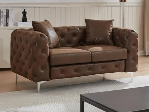 Vente-unique-Chesterfield-Sofa 2-Sitzer - Mikrofaser - Vintage-Leder-Optik - Braun - Edwina