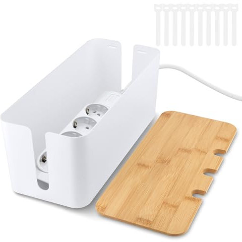 QOUBNIC Scatola di Gestione per Nascondere, Scatola Porta Cavi Organizer Cavi con Coperchio in Bambù, Porta Cavi Scrivania Organizer per Cavi