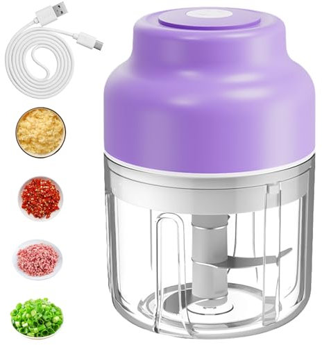 BAIFULAI Zerkleinerer Elektrisch, Zwiebelschneider 320ml, Mini Multizerkleinerer mit USB-Anschluss, 6 Edelstahl-Klingen, wiederaufladbarer Chopper, Gemüsezerkleinerer für Schneiden Hacken Mahlen