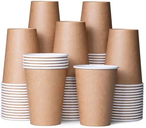 Disposable Paper Cups, 100-Pack 236ml Bulk Paper Party Cups for Hot or Cold Drinks, Kraft Brown Cups for Office, Parties, and Takeaway Use (No Lids)