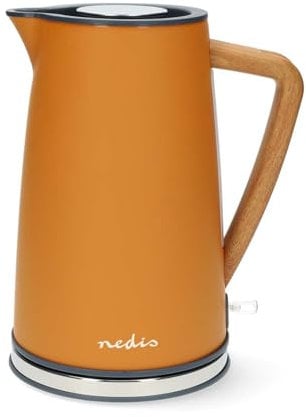 Nedis 1.7L Soft Touch Jug Kettle with Wood Effect Handle, Overheat Protection, Removeable Filter, 2.2KW - Matte Orange