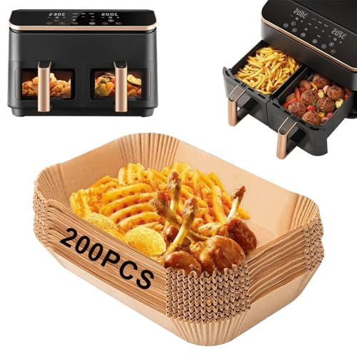 Feelhap 200 pezzi di Carta da Forno Airfryer per COSORI Dual Zone Air Fryer 8,5L,Cookwise 9L,Air Fryer Carta Cottura per Friggitrice ad Aria Calda COSORI CAF-R901-AEU Carta Forno per Air Fryer Cosori