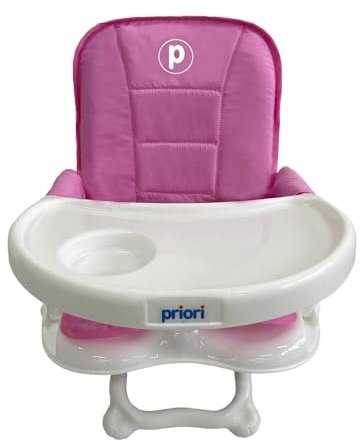 Priori Trona Bebé London – Silla Elevadora Portátil para bebe para comer con Bandeja, Cinturón y Plegado Compacto (Rosa) / Cadeira de Alimentação Dobrável com Bandeja e Cinto (Rosa)