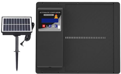 AHFDKBFLC Porte De Poulailler Solaire Entièrement Automatique, Capteur De Lumière Et Télécommande, Porte De Volaille Étanche Aux Intempéries(Black)