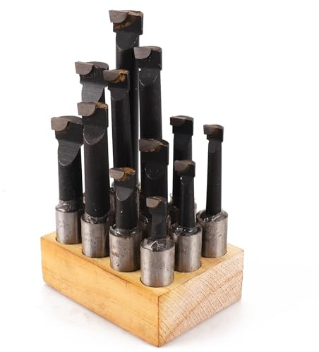 Oudtinx 12-Piece 3/4 Boring Bar Set - C6 Carbide Tipped Lathe Tools Kit for Metal Turning, Drilling, Milling (Includes Base)