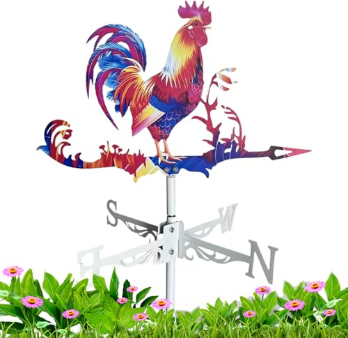Metall-Wetterfahne für den Garten, Hahnwolf, Windrichtungsanzeige, dekorativer Wetterhahn, rustikale Tierwetterfahne für Gartenhäuser, Hof, Bauernhausdach