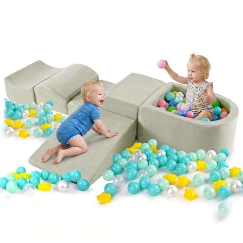 GOPLUS 5 PCS Parcours Motricité Bébé avec Piscine a Balle (Balle Non Inclus), Module Motricité Bébé avec Housse Amovible & Lavable, Bloc de Construction pour Grimper, Idéal pour Enfant Âge Préscolaire