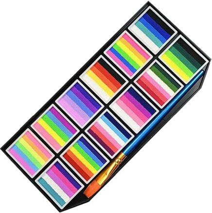 12 Colors Face Body Paint Palette, Split Cake Face Paint Palette Fx Makeup, Water Activated Non Toxic Rainbow Body Painting with Brush, Smudge-Proof and Washable for Halloween Makeup Festivals Events